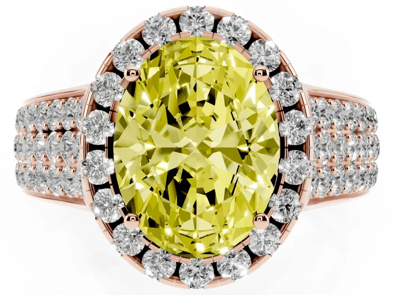 Oval Pavé Engagement Ring Setting for a Fancy Yellow Lab-Grown Diamond | Wide Three-Row Band | Rose Gold