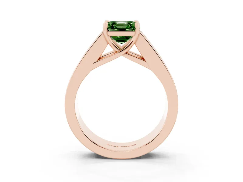 Fancy Green Asscher Cut Diamond Solitaire Ring Set in Rose gold with Channel-Set Accent Stones and Prong Setting