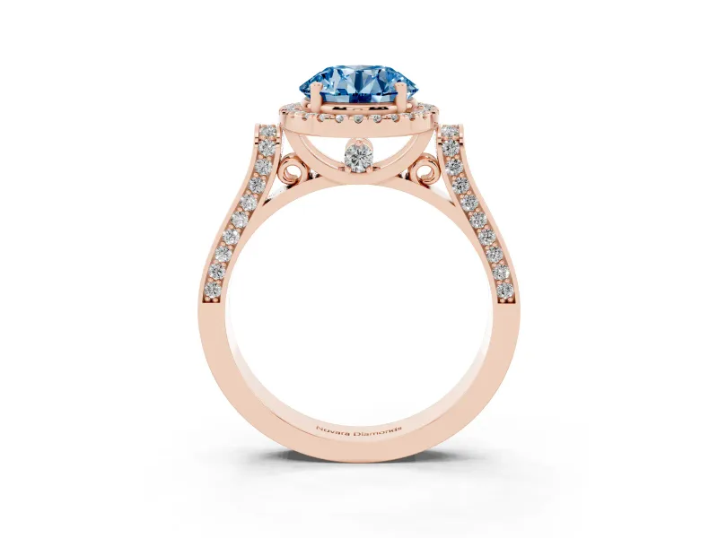 Round Pavé Halo Engagement Ring Setting for a Fancy Blue Lab-Grown Diamond | Rose Gold