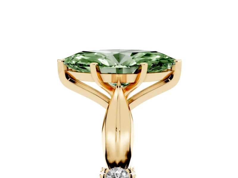 Marquise Floral Solitaire Engagement Ring Setting for a Fancy Green Lab-Grown Diamond | Yellow Gold
