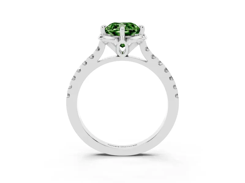 Cushion Cut Floral Petal Engagement Ring Setting for a Fancy Green Lab-Grown Diamond | Petal Accents | Sterling Silver