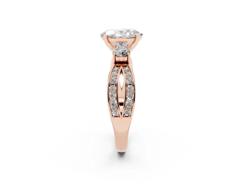 Three-Stone Oval Cut Diamond Twist Band Ring Set in Rose gold with Pavé Accents and Prong Setting