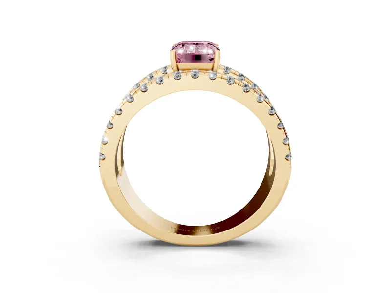Emerald Cut Split Shank Pavé Engagement Ring Setting for a Fancy Pink Lab-Grown Diamond | Yellow Gold