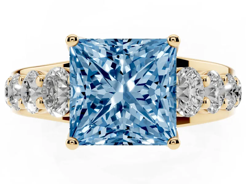 Princess Cut Engagement Ring Setting for a Fancy Blue Lab-Grown Diamond | Yellow Gold - Design NV-24645