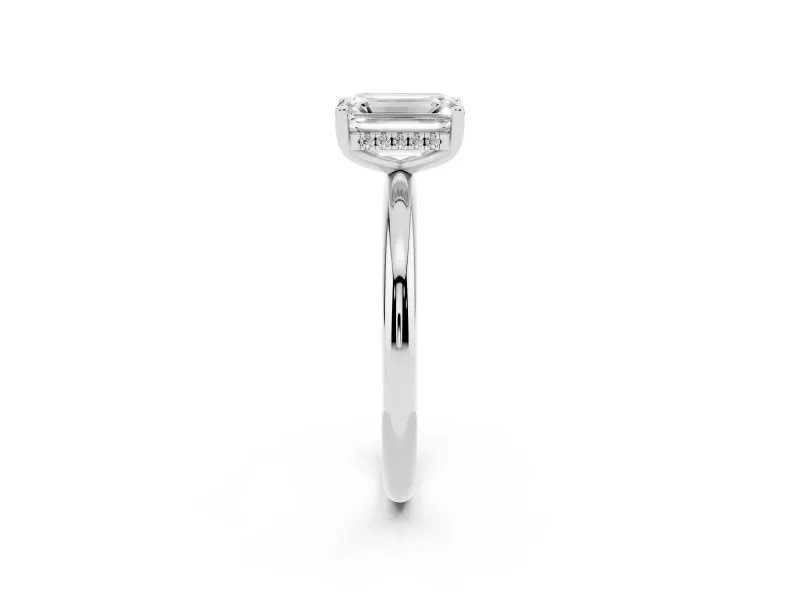 Emerald Cut Diamond Solitaire Engagement Ring Set in Platinum with Prong Setting and Polished Band