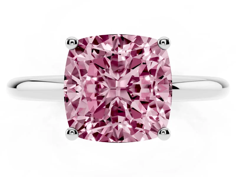 Cushion Cut Micro-Prong Hidden Halo Engagement Ring Setting for a Fancy Pink Lab-Grown Diamond | Plain Band | White Gold
