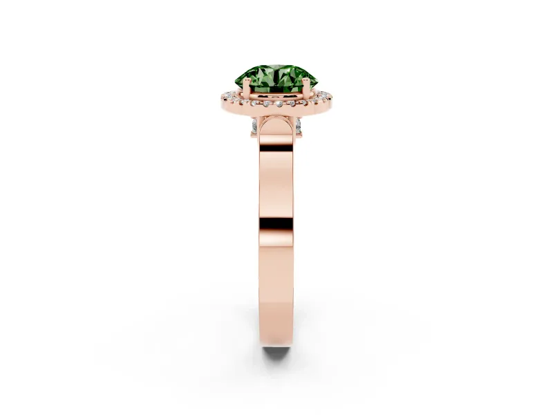 Round Pavé Halo Engagement Ring Setting for a Fancy Green Lab-Grown Diamond | Rose Gold