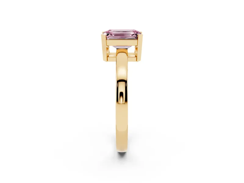 Emerald Cut Solitaire Engagement Ring Setting for a Fancy Pink Lab-Grown Diamond | Flat Tab Prongs | Yellow Gold
