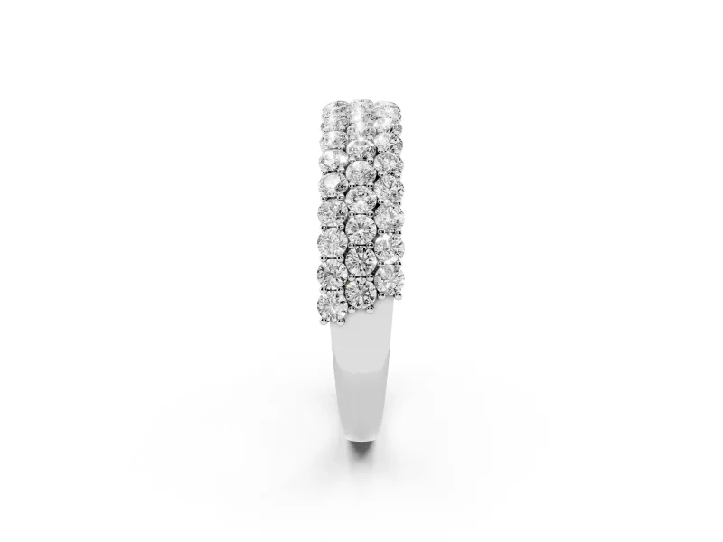 Round Lab-Grown Diamond Three Row Pave Promise Ring | Shared Prongs | Platinum
