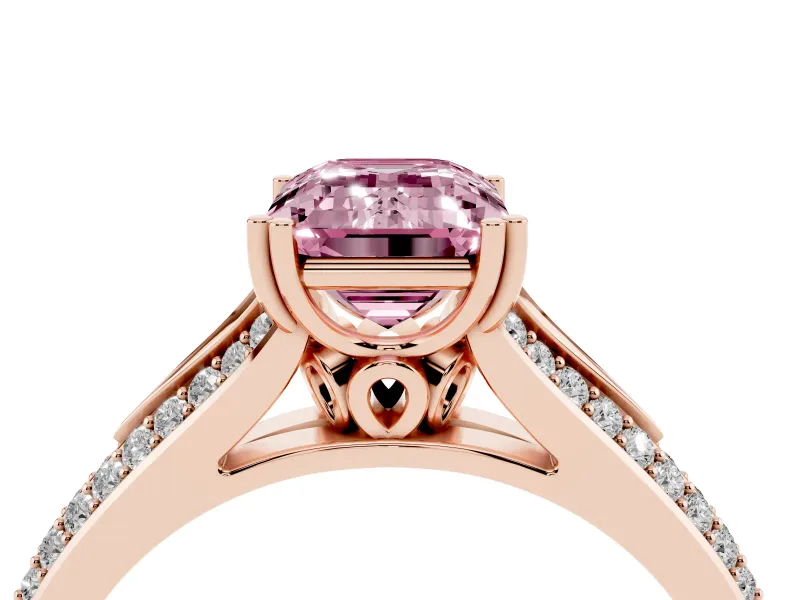 Emerald Cut Pave Split Shank Engagement Ring Setting for a Fancy Pink Lab-Grown Diamond | Double Claw Prongs | Rose Gold