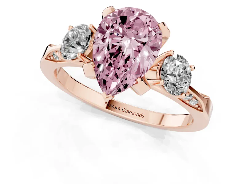 Pear-Shaped Hidden Halo Three Stone Engagement Ring Setting for a Fancy Pink Lab-Grown Diamond | Rose Gold