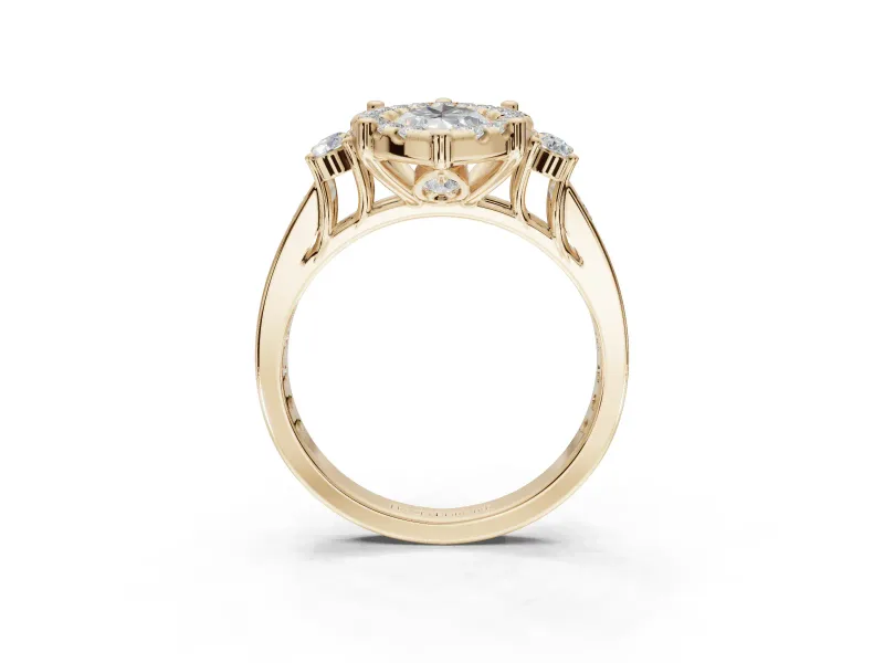 Marquise Halo Side Cluster Engagement Ring Setting | Graduated Channel Band | Yellow Gold