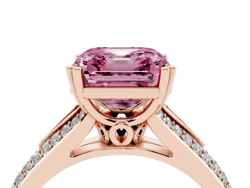 Asscher Cut Pave Split Shank Engagement Ring Setting for a Fancy Pink Lab-Grown Diamond | Double Claw Prongs | Rose Gold