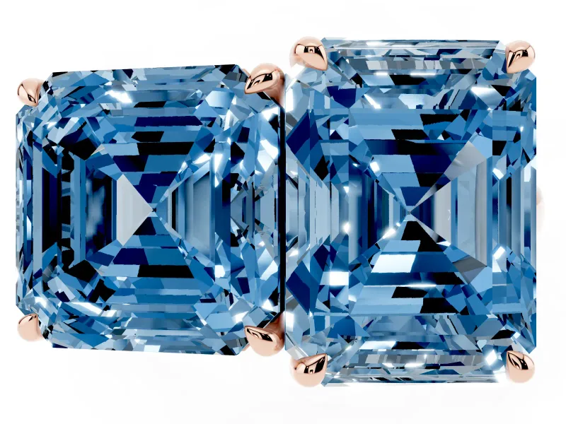 Fancy Blue Asscher Cut and Emerald Cut Toi Moi Ring Set in Rose gold with Prong Setting