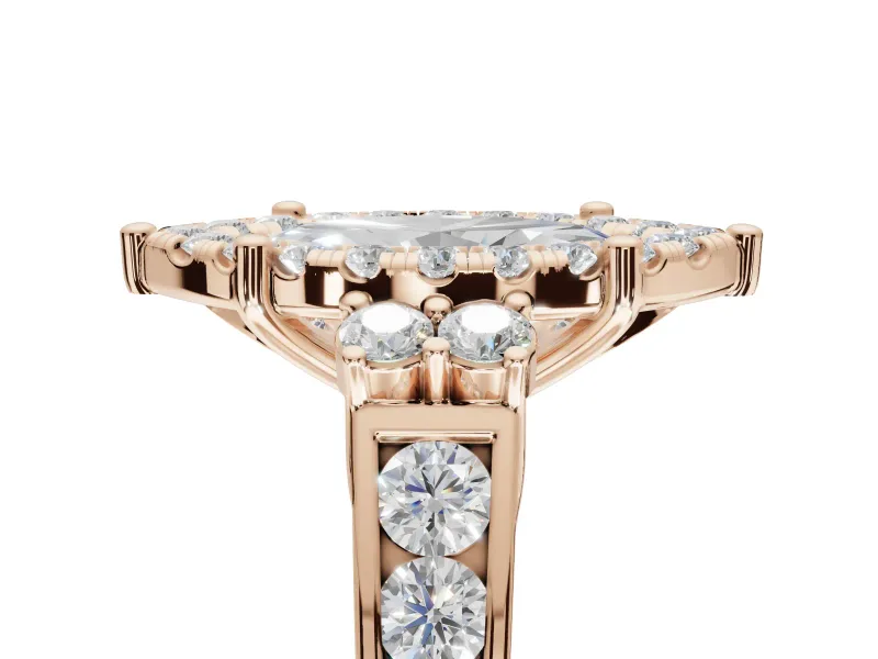 Marquise Halo Side Cluster Engagement Ring Setting | Graduated Channel Band | Rose Gold