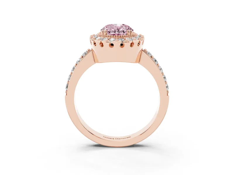 Oval Vintage Milgrain Halo Engagement Ring Setting for a Fancy Pink Lab-Grown Diamond | Pierced Gallery | Rose Gold