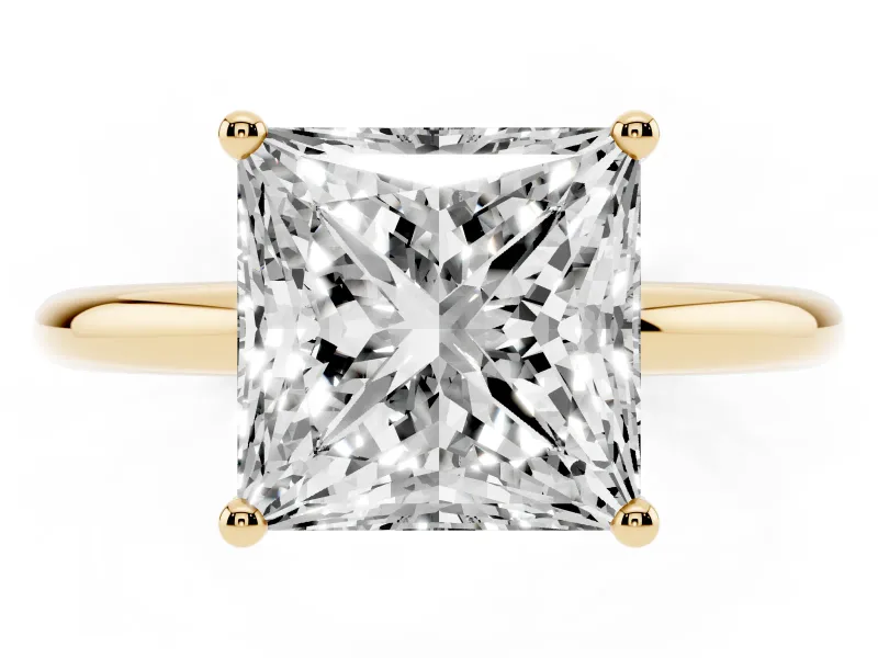 Princess Cut Micro-Prong Hidden Halo Engagement Ring Setting | Plain Band | Yellow Gold
