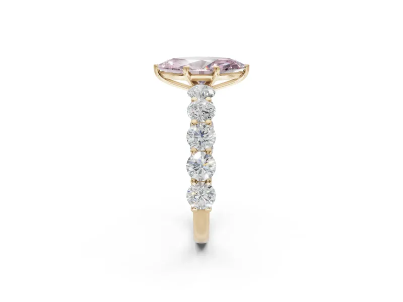 Marquise Side Stone Engagement Ring Setting for a Fancy Pink Lab-Grown Diamond | Scalloped Prong Accents | Yellow Gold