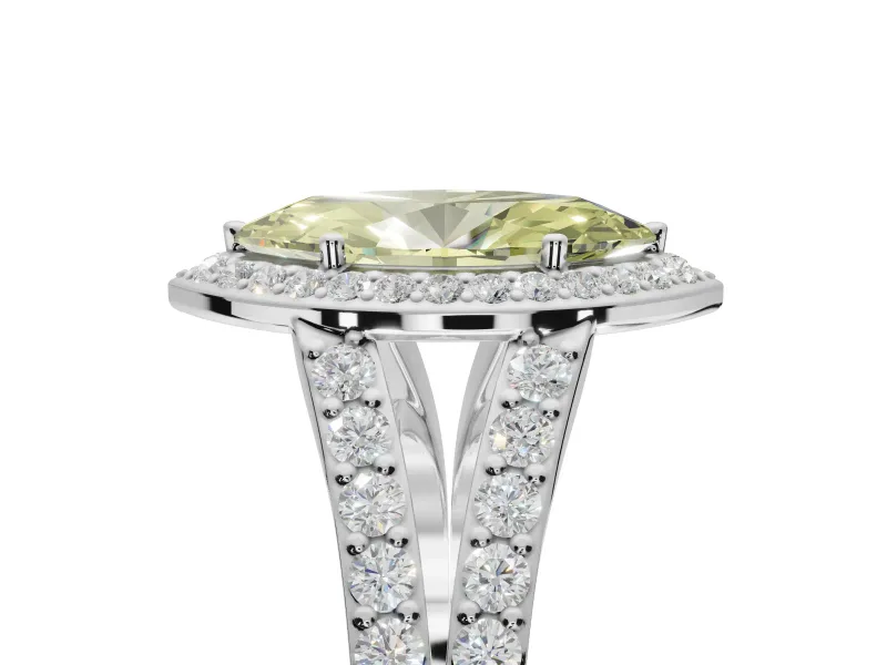 Marquise Halo Pavé Engagement Ring Setting for a Fancy Yellow Lab-Grown Diamond | Narrow Split Shank | White Gold