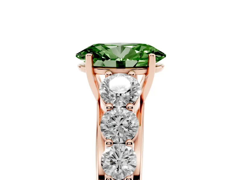 Oval Graduated Side Stone Engagement Ring Setting for a Fancy Green Lab-Grown Diamond | Flat Top Band | Rose Gold