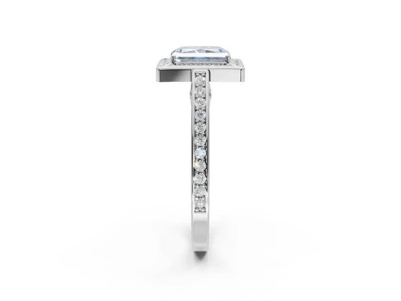 Radiant Cut Sectioned Halo Engagement Ring Setting for a Fancy Blue Lab-Grown Diamond | Platinum