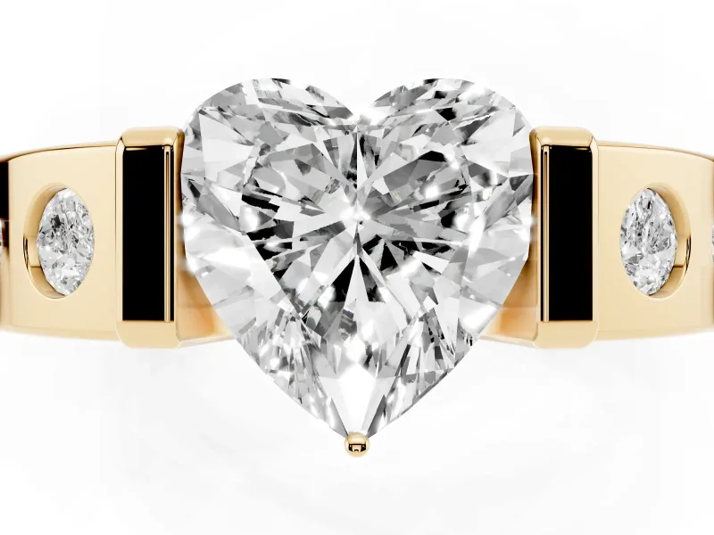 Heart-Shaped Tension Style Engagement Ring Setting | Flush Set Accents | Yellow Gold