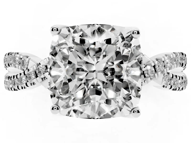 Cushion Cut Twisted Split Shank Pave Engagement Ring Setting | Pave Gallery | Platinum