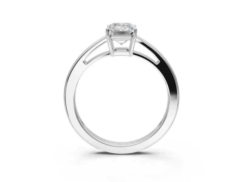 Emerald Cut Cathedral Solitaire Engagement Ring Setting | Open Shoulders | White Gold