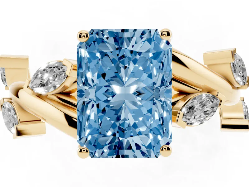 Radiant Cut Twisted Vine Engagement Ring Setting for a Fancy Blue Lab-Grown Diamond | Yellow Gold