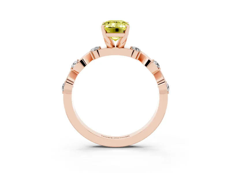 Emerald Cut Ribbon Twist Engagement Ring Setting for a Fancy Yellow Lab-Grown Diamond | Accented Shoulders | Rose Gold