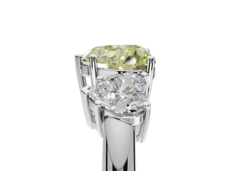 Heart-Shaped 3 Stone Engagement Ring Setting for a Fancy Yellow Lab-Grown Diamond | White Gold - Design NV-24895