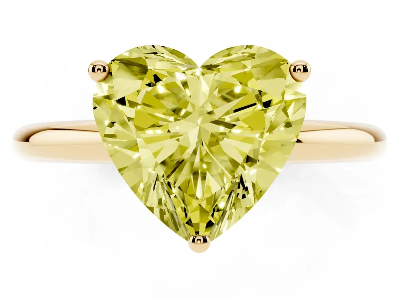 Heart-Shaped Hidden Halo Engagement Ring Setting for a Fancy Yellow Lab-Grown Diamond | Plain Band | Yellow Gold