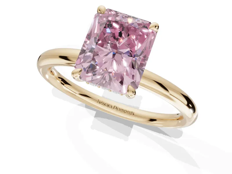 Radiant Cut Hidden Halo Ring Setting for a Fancy Pink Lab-Grown Diamond | Yellow Gold