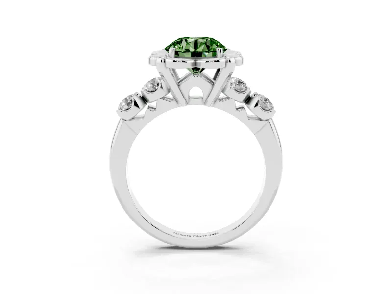 Round Floral Engagement Ring Setting for a Fancy Green Lab-Grown Diamond | Petal Frame | White Gold