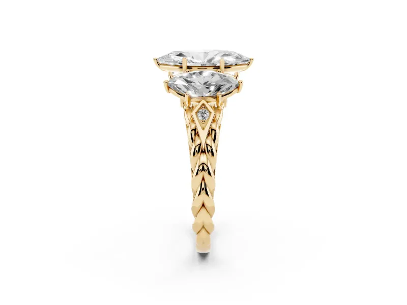 Marquise Three Stone Engagement Ring Setting | Braided Band | Yellow Gold
