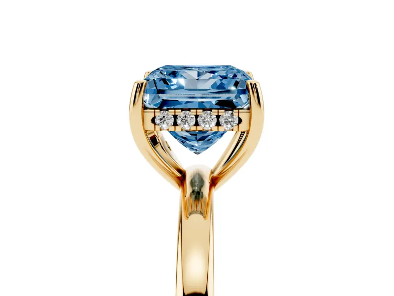 Princess Cut Engagement Ring Setting for a Fancy Blue Lab-Grown Diamond | Hidden Halo | Yellow Gold