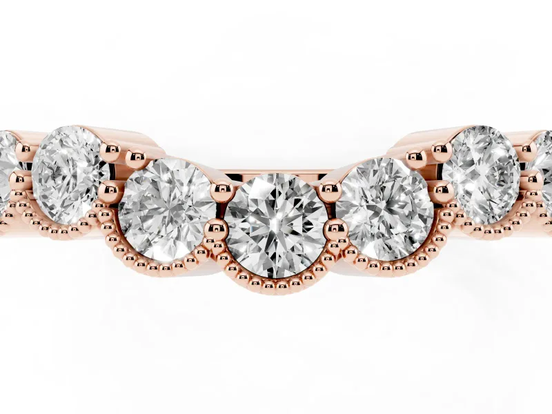 Round Lab-Grown Diamond Vintage Milgrain Half Eternity Band | Scalloped Cups | Rose Gold