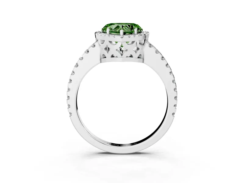 Heart-Shaped Pave Halo Engagement Ring Setting for a Fancy Green Lab-Grown Diamond | Platinum