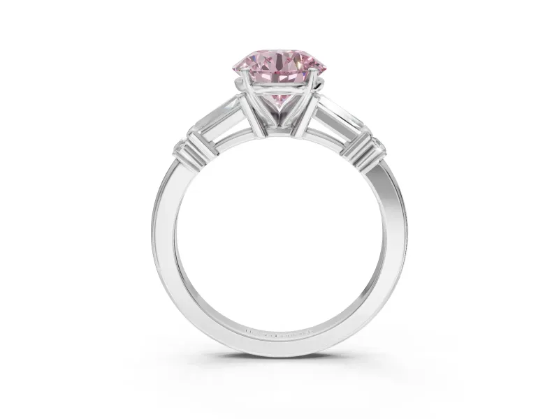 Round Tapered Baguette Engagement Ring Setting for a Fancy Pink Lab-Grown Diamond | Platinum