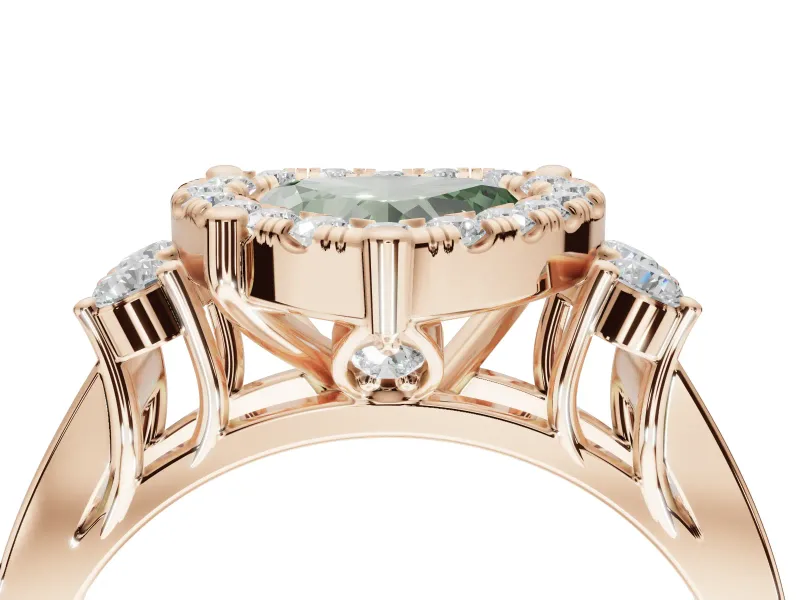 Heart-Shaped Halo Engagement Ring Setting for a Fancy Green Lab-Grown Diamond | Graduated Channel Band | Rose Gold