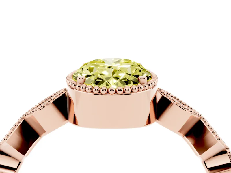 Fancy Yellow Oval Cut Diamond Milgrain Marquise Twist Band Ring Set in Rose gold with Prong Setting