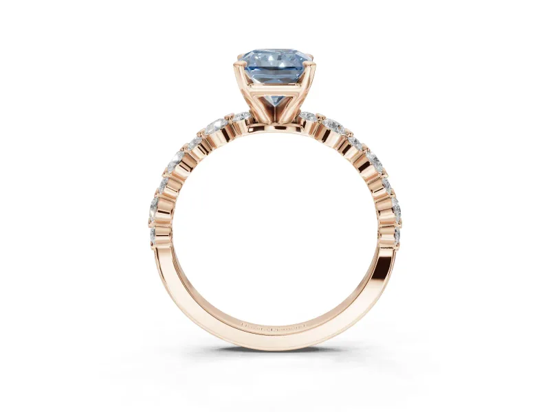 Radiant Cut Pavé Solitaire Engagement Ring Setting for a Fancy Blue Lab-Grown Diamond | Alternating Accents | Rose Gold