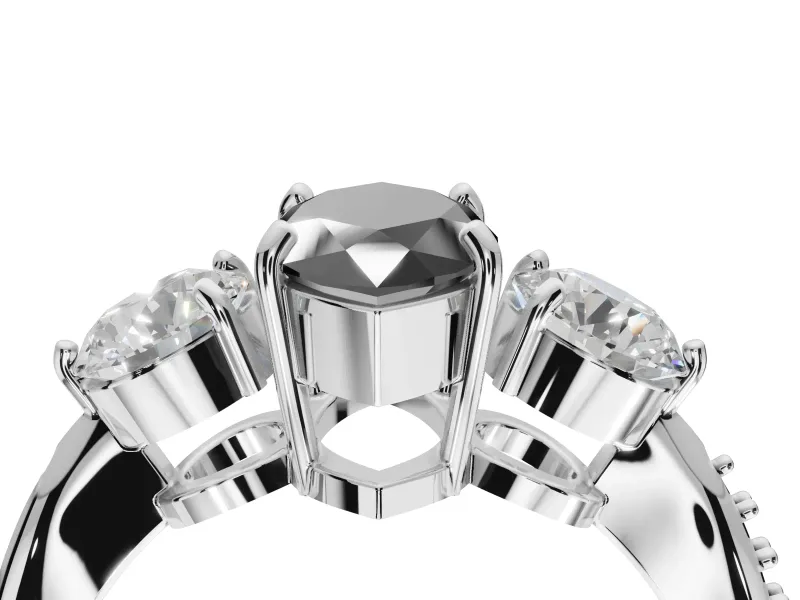 Fancy Black Marquise Lab-Grown Diamond Three-Stone Ring Set in Sterling Silver with Channel-Set Band and Prong Setting