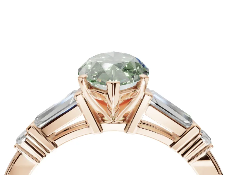 Marquise Tapered Baguette Engagement Ring Setting for a Fancy Green Lab-Grown Diamond | Rose Gold