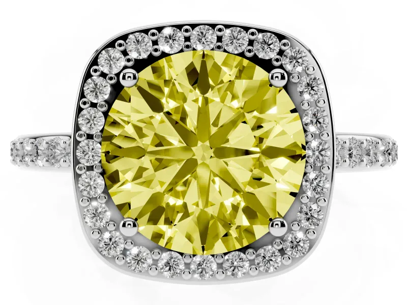 Round Halo Engagement Ring Setting for a Fancy Yellow Lab-Grown Diamond | Sterling Silver - Design NV-24729