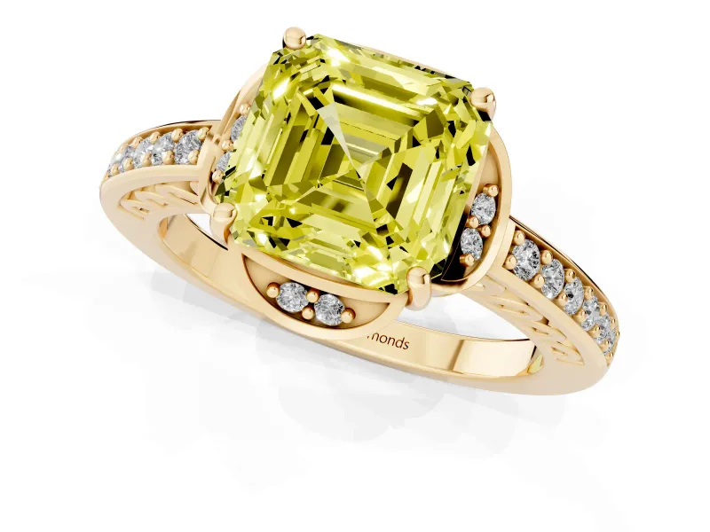 Asscher Cut Floral Pavé Engagement Ring Setting for a Fancy Yellow Lab-Grown Diamond | Yellow Gold