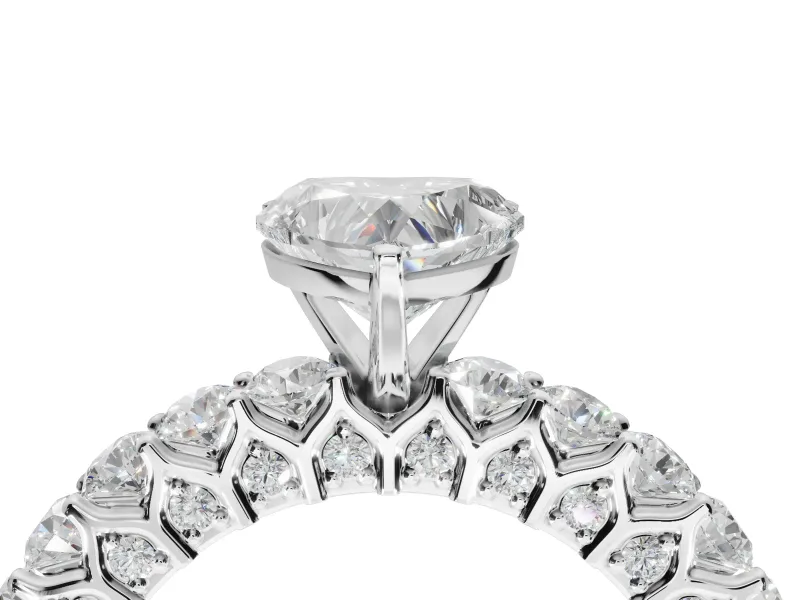 Heart-Shaped Shared Prong Engagement Ring Setting | Two-Row Band | White Gold