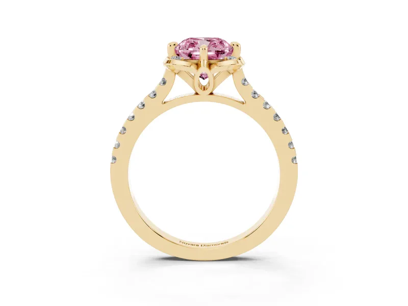 Cushion Cut Floral Petal Engagement Ring Setting for a Fancy Pink Lab-Grown Diamond | Petal Accents | Yellow Gold