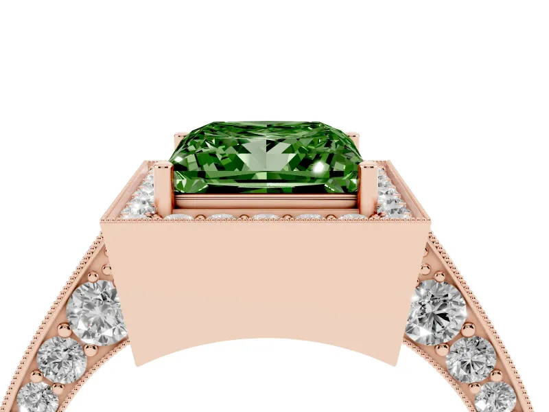 Princess Cut Milgrain Halo Engagement Ring Setting for a Fancy Green Lab-Grown Diamond | Side Stones | Rose Gold