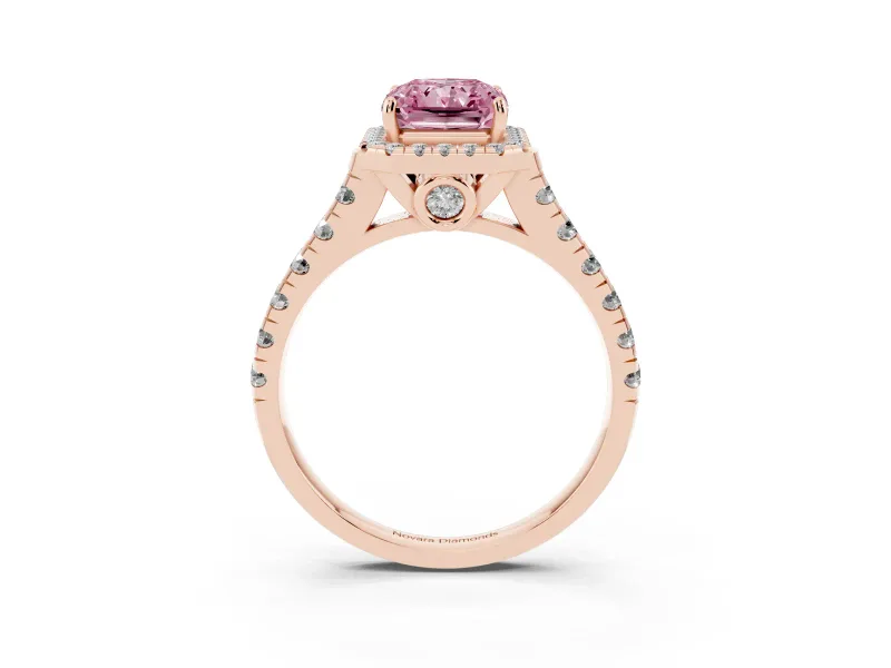 Radiant Cut Accented Halo Engagement Ring Setting for a Fancy Pink Lab-Grown Diamond | Rose Gold
